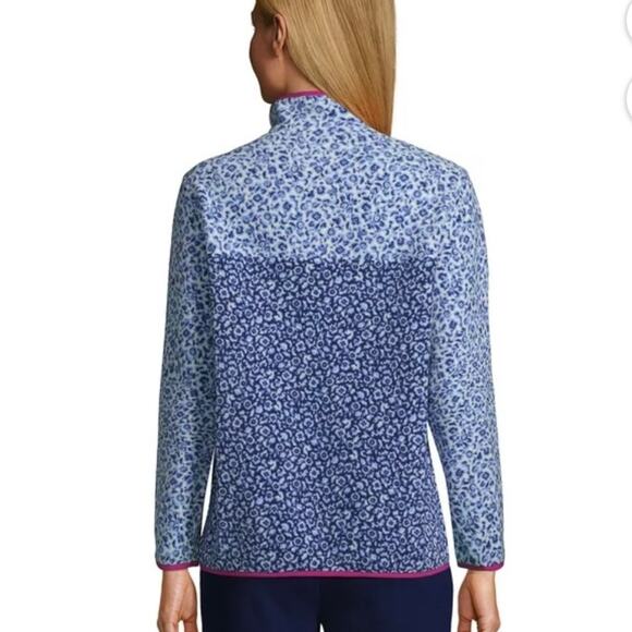 LANDS’ END ~ Blue Floral Color-Block Fleece with Cute Bright Pink Detail ~ Small - Picture 4 of 9